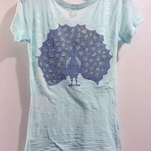 Burnout T-shirt with peacock and gems on back